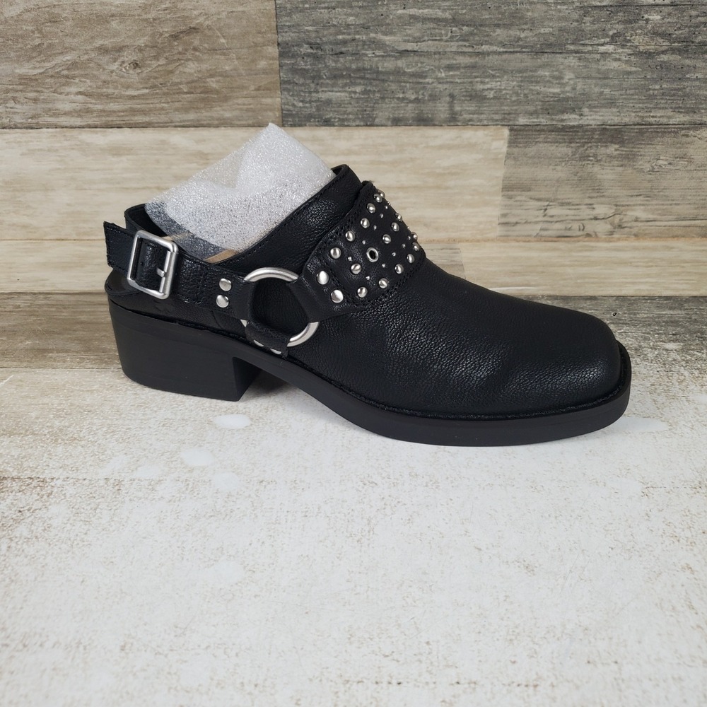 Lucky Brand Kalv Womens Clog Sz 7.5 M Black Leather Studded Square Toe Slingback